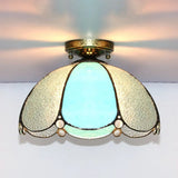 Scalloped Vintage Stained Glass Flush Mount Light - 1 In White/Beige/Blue Perfect For Living Room