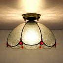 Scalloped Vintage Stained Glass Flush Mount Light - 1 In White/Beige/Blue Perfect For Living Room