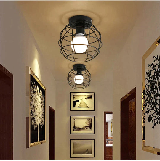 Scarlett Vintage Industrial Iron Cage Led Ceiling Lights Ceiling