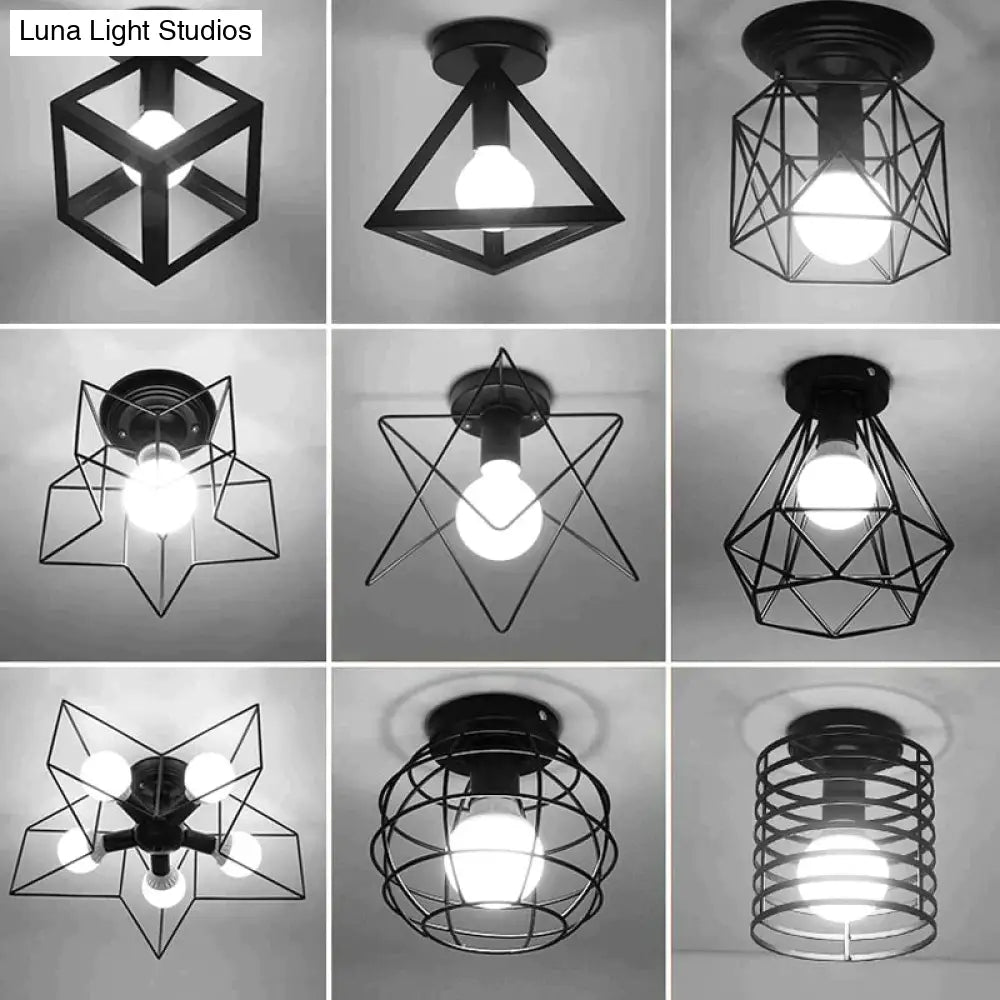 Scarlett Vintage Industrial Iron Cage Led Ceiling Lights Ceiling