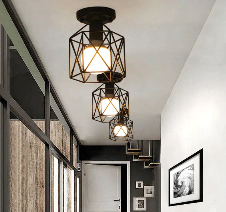 Scarlett Vintage Industrial Iron Cage Led Ceiling Lights Ceiling