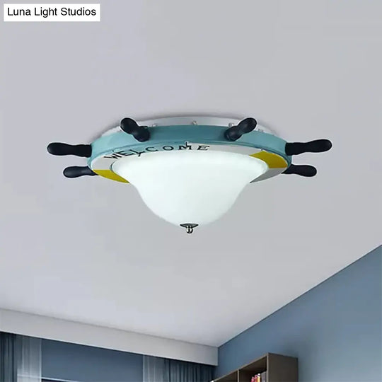 Seaside Metal Flush Ceiling Light: Steering Wheel Design White Finish