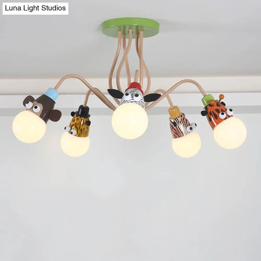 Semi Flush Cartoon Metal Orange Ceiling Light With Animal - Friendly Exposed Bulb Fixture 5 /