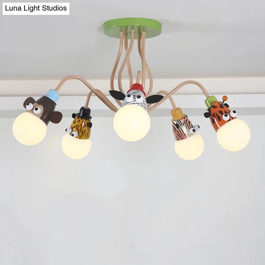 Semi Flush Cartoon Metal Orange Ceiling Light With Animal - Friendly Exposed Bulb Fixture 5 /