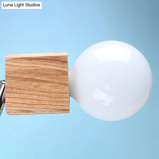 Semi Flush Industrial Ceiling Lamp With Wood Accents - 3/5-Light Metal Open Bulb Fixture For Bedroom
