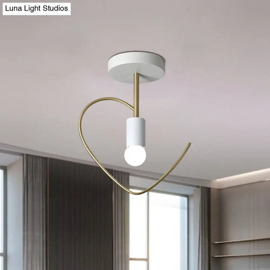 Semi Flush Macaron Iron Ceiling Light With Star/Loving Heart Frame - 1-Light Grey/White/Green Finish