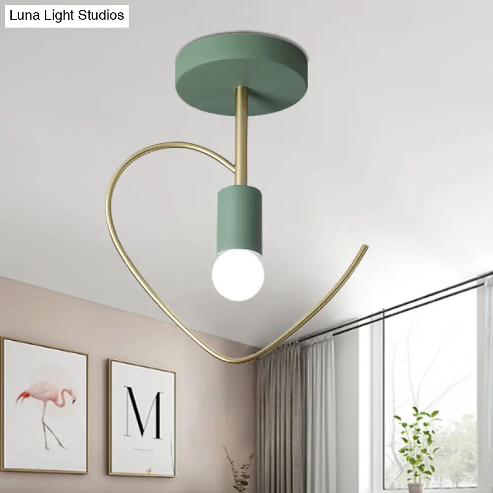 Semi Flush Macaron Iron Ceiling Light With Star/Loving Heart Frame - 1 - Light Grey/White/Green