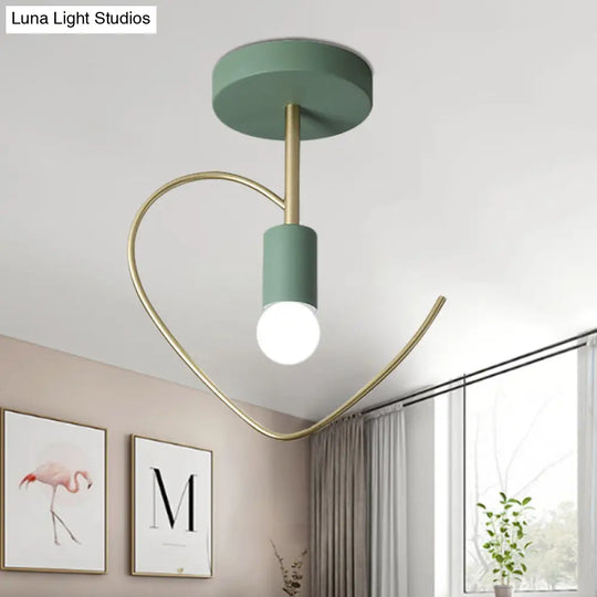 Semi Flush Macaron Iron Ceiling Light With Star/Loving Heart Frame - 1-Light Grey/White/Green Finish