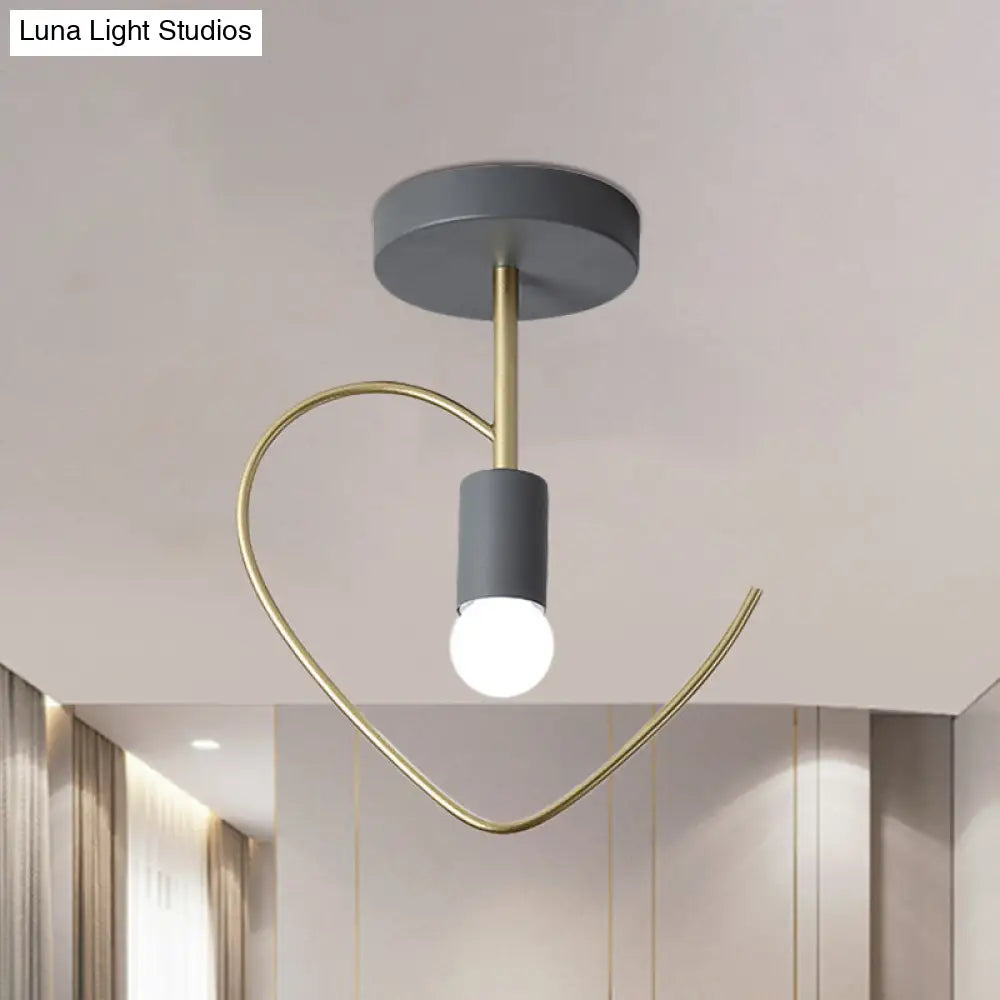 Semi Flush Macaron Iron Ceiling Light With Star/Loving Heart Frame - 1-Light Grey/White/Green Finish