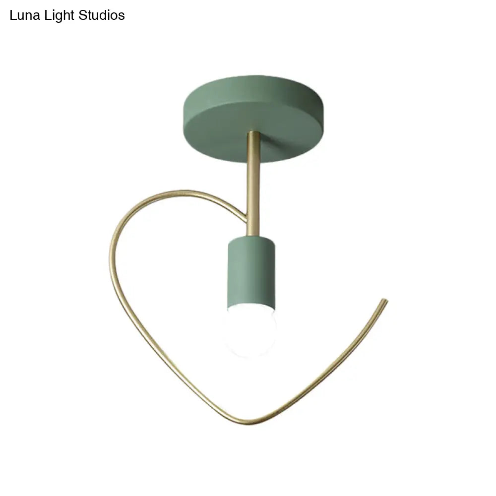 Semi Flush Macaron Iron Ceiling Light With Star/Loving Heart Frame - 1 - Light Grey/White/Green