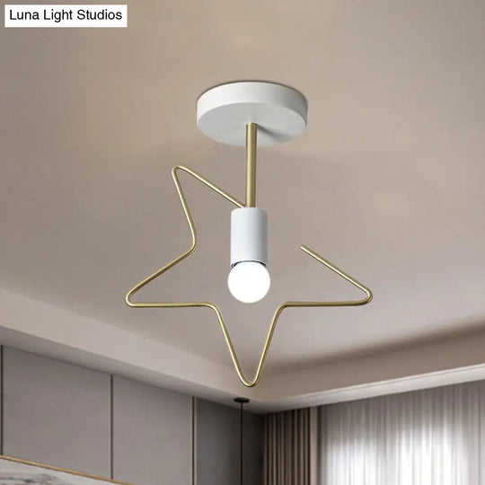 Semi Flush Macaron Iron Ceiling Light With Star/Loving Heart Frame - 1-Light Grey/White/Green Finish