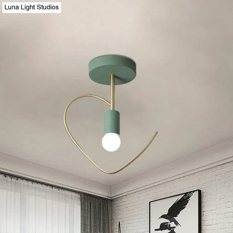 Semi Flush Macaron Iron Ceiling Light With Star/Loving Heart Frame - 1 - Light Grey/White/Green