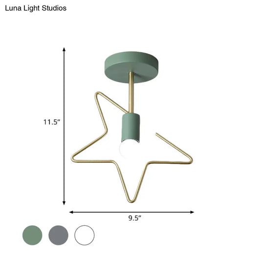 Semi Flush Macaron Iron Ceiling Light With Star/Loving Heart Frame - 1 - Light Grey/White/Green