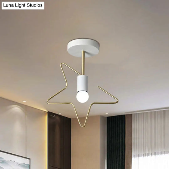Semi Flush Macaron Iron Ceiling Light With Star/Loving Heart Frame - 1 - Light Grey/White/Green