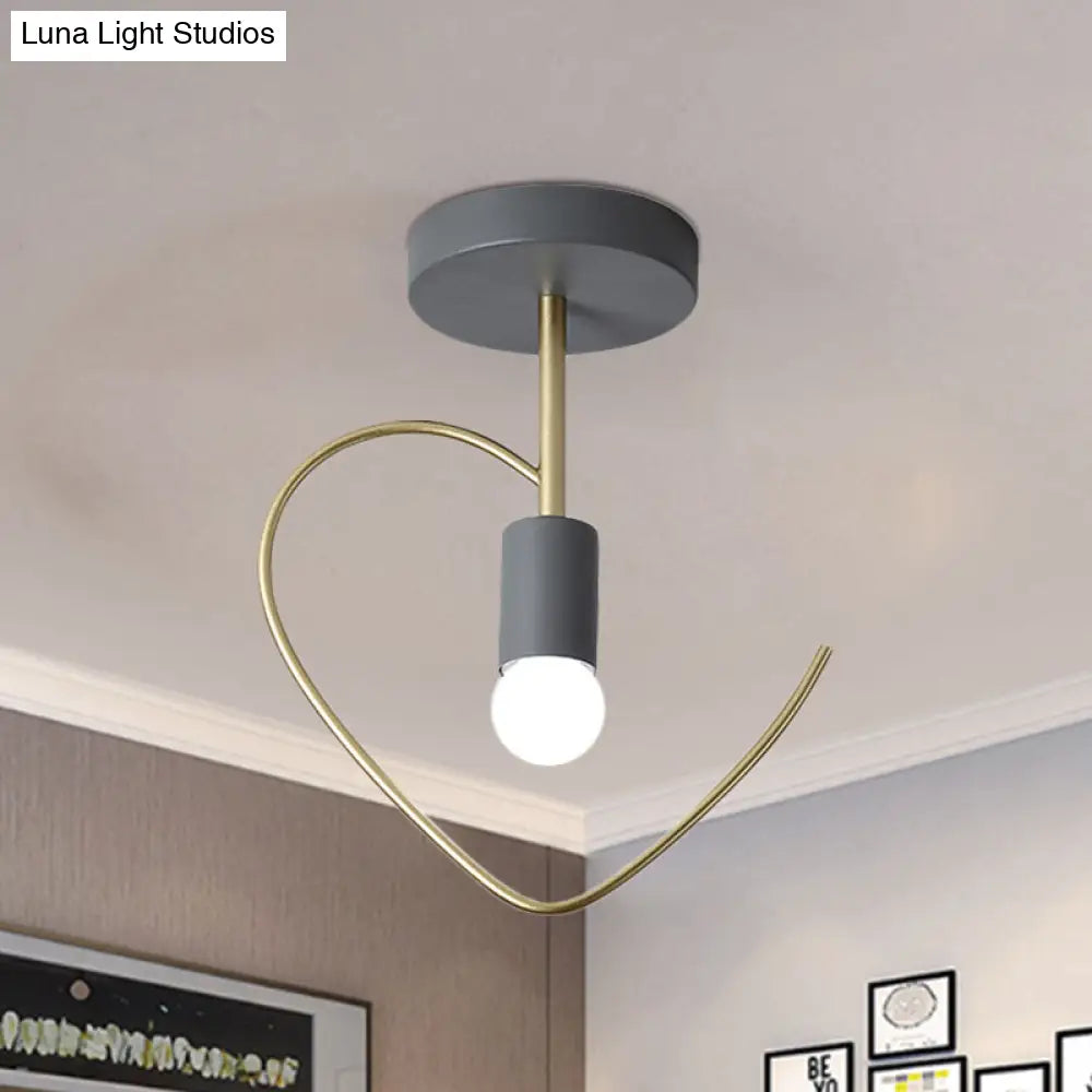 Semi Flush Macaron Iron Ceiling Light With Star/Loving Heart Frame - 1 - Light Grey/White/Green