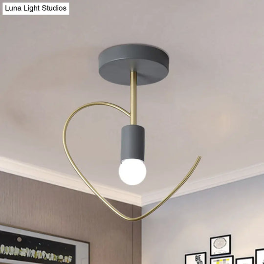 Semi Flush Macaron Iron Ceiling Light With Star/Loving Heart Frame - 1 - Light Grey/White/Green