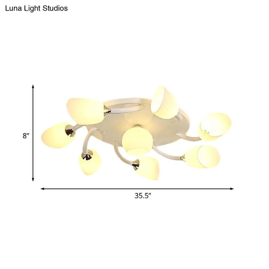 Semi Flush Modern White Spiral 6/8 Light For Living Room With Tulip Opal Glass Shade