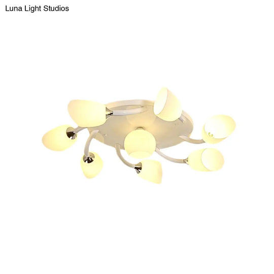 Semi Flush Modern White Spiral 6/8 Light For Living Room With Tulip Opal Glass Shade