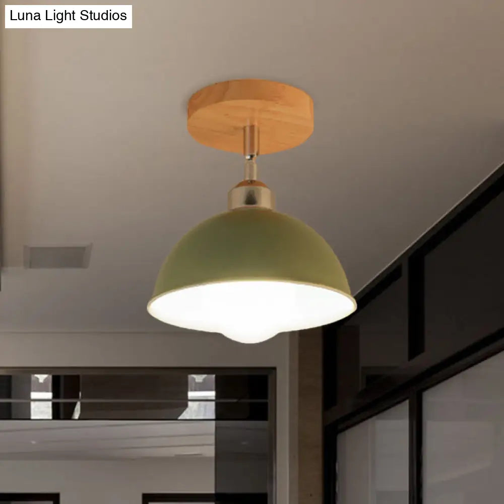 Semi Flush Mount Ceiling Light: 1 Head Rotatable Metal Macaron Dome Shade Indoor Pink/Yellow Design