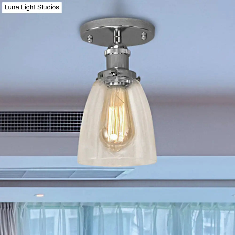 Semi Flush Mount Clear Glass Cone Industrial Ceiling Light Fixture With One Bulb In