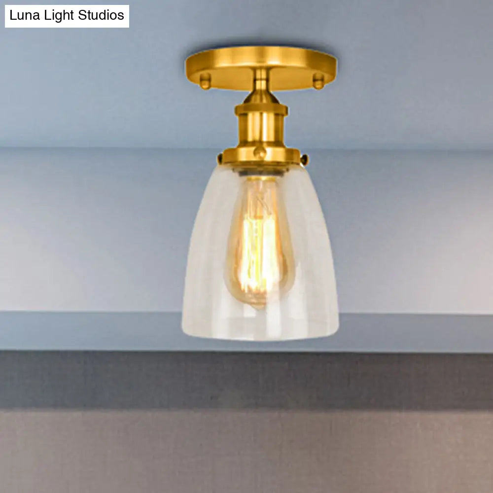 Semi Flush Mount Clear Glass Cone Industrial Ceiling Light Fixture With One Bulb In