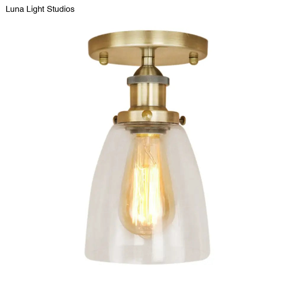 Semi Flush Mount Clear Glass Cone Industrial Ceiling Light Fixture With One Bulb In
