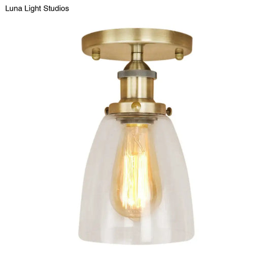Semi Flush Mount Clear Glass Cone Industrial Ceiling Light Fixture With One Bulb In