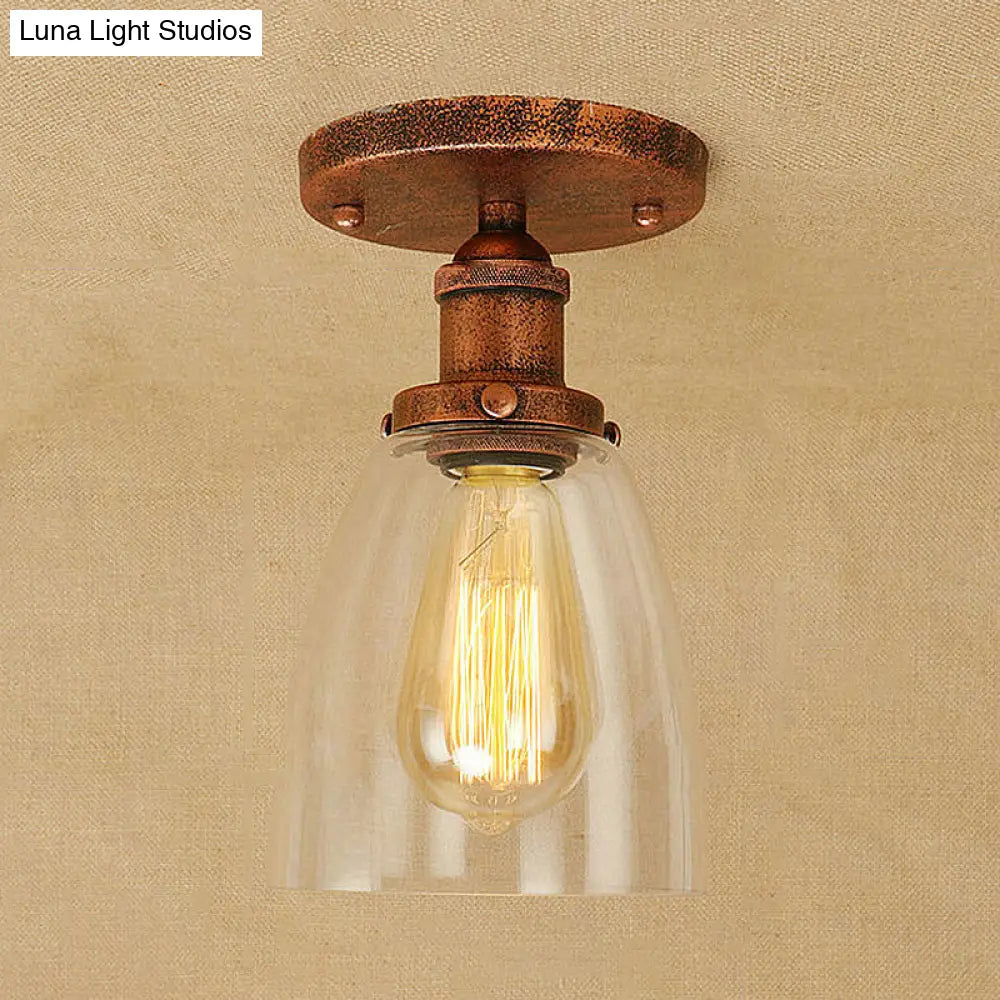 Semi Flush Mount Clear Glass Cone Industrial Ceiling Light Fixture With One Bulb In