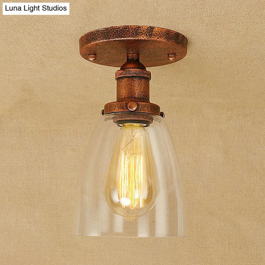 Semi Flush Mount Clear Glass Cone Industrial Ceiling Light Fixture With One Bulb In