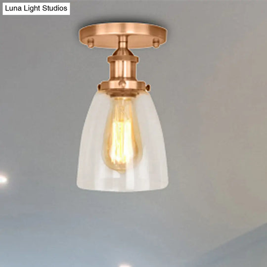 Semi Flush Mount Clear Glass Cone Industrial Ceiling Light Fixture With One Bulb In