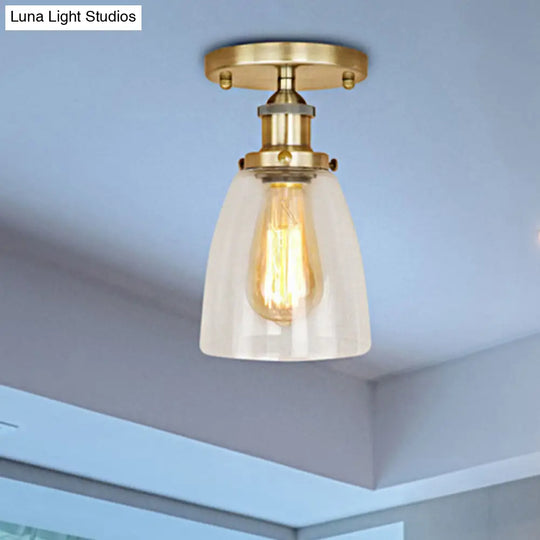 Semi Flush Mount Clear Glass Cone Industrial Ceiling Light Fixture With One Bulb In