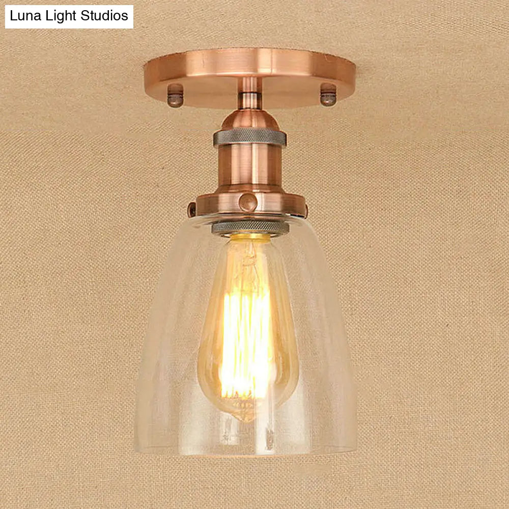 Semi Flush Mount Clear Glass Cone Industrial Ceiling Light Fixture With One Bulb In