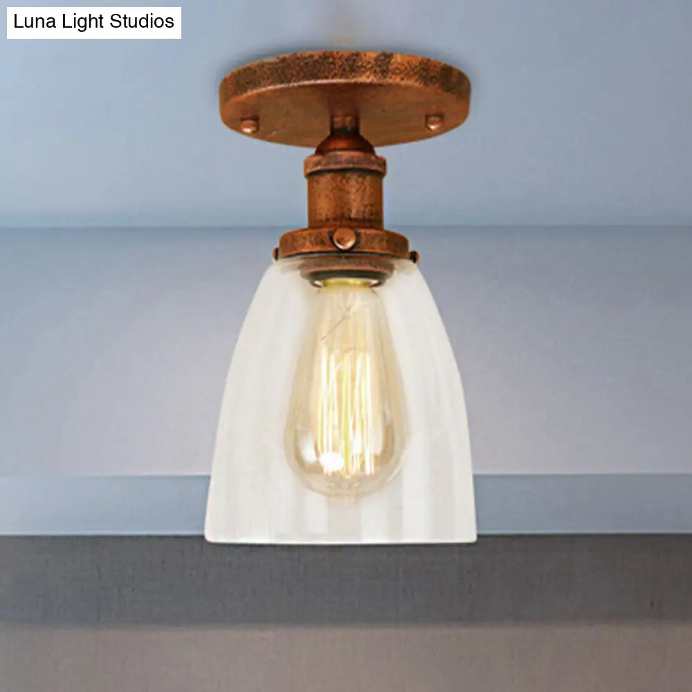 Semi Flush Mount Clear Glass Cone Industrial Ceiling Light Fixture With One Bulb In