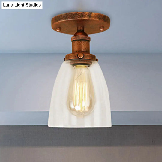 Semi Flush Mount Clear Glass Cone Industrial Ceiling Light Fixture With One Bulb In