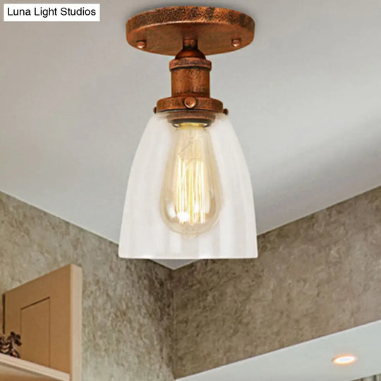 Semi Flush Mount Clear Glass Cone Industrial Ceiling Light Fixture With One Bulb In