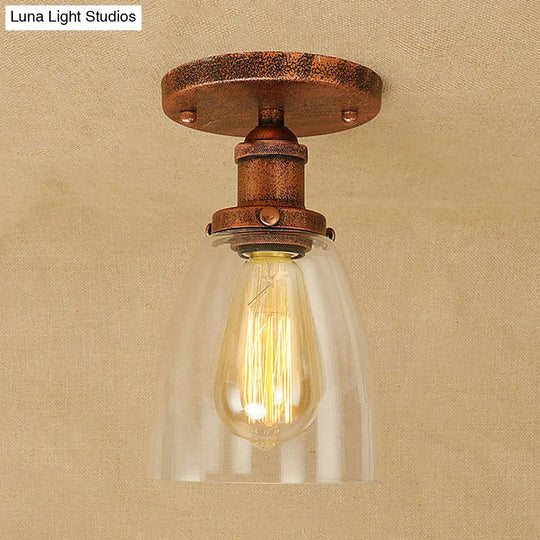 Semi Flush Mount Clear Glass Cone Industrial Ceiling Light Fixture With One Bulb In