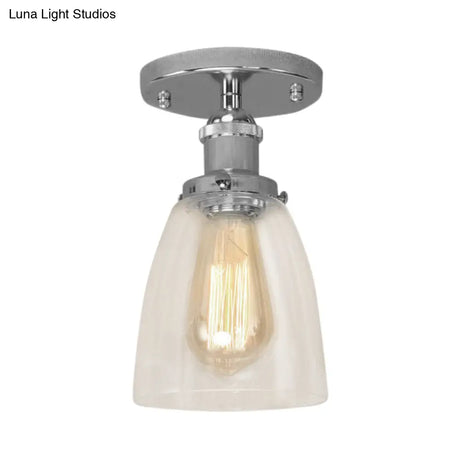 Semi Flush Mount Clear Glass Cone Industrial Ceiling Light Fixture With One Bulb In