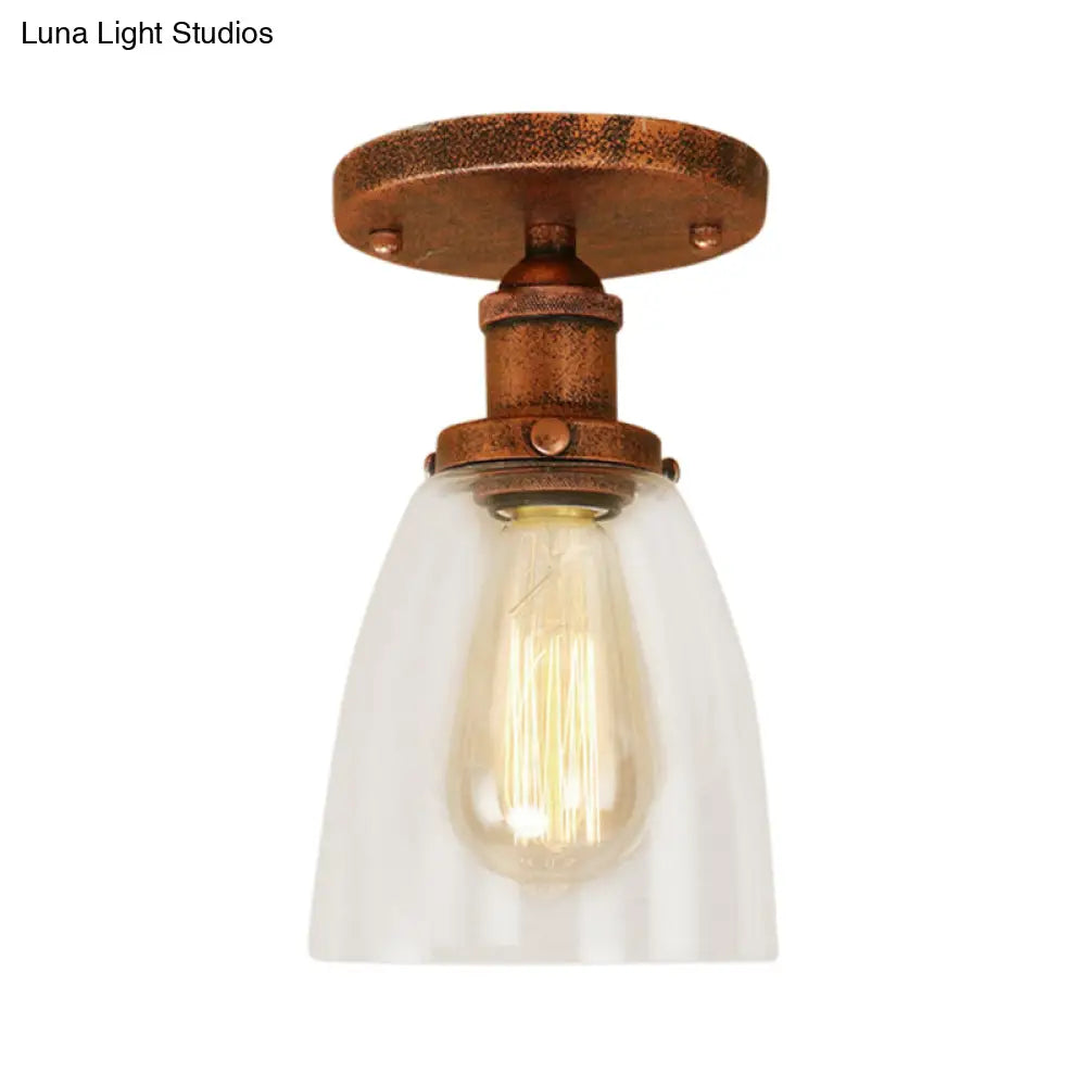 Semi Flush Mount Clear Glass Cone Industrial Ceiling Light Fixture With One Bulb In