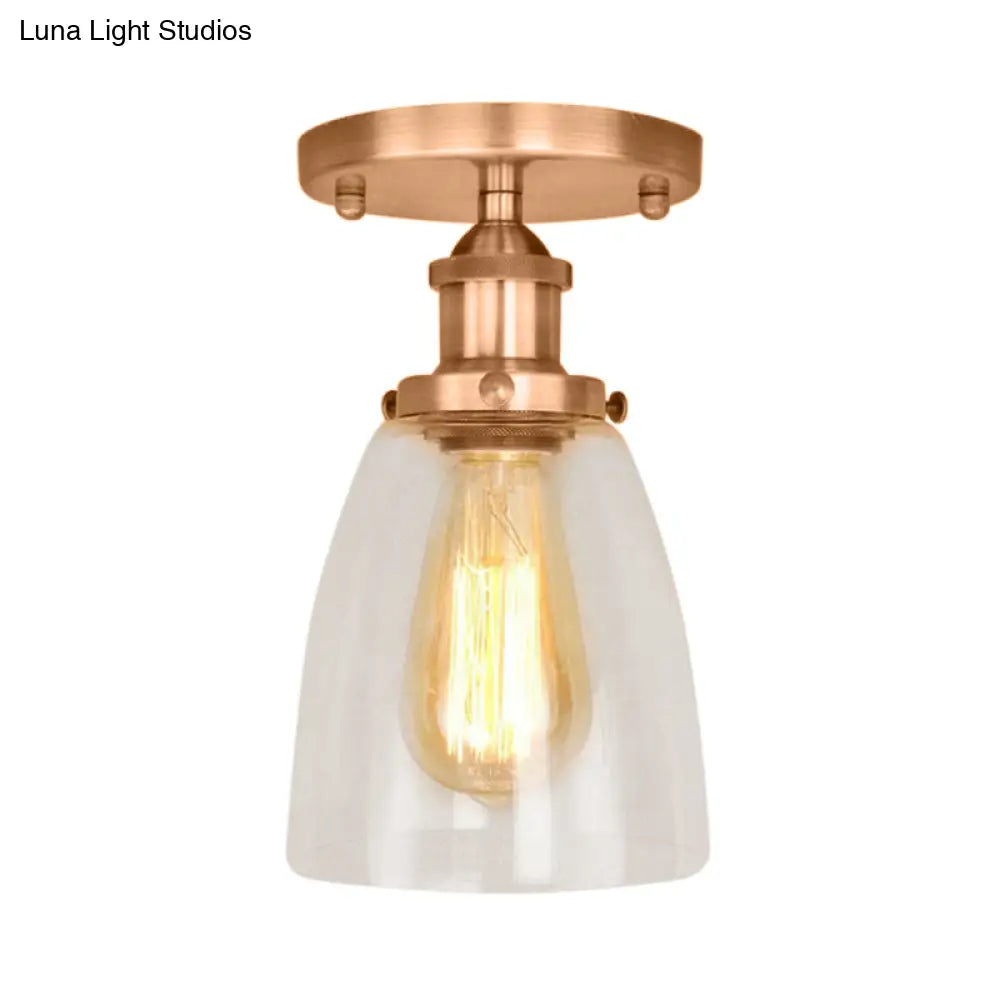 Semi Flush Mount Clear Glass Cone Industrial Ceiling Light Fixture With One Bulb In