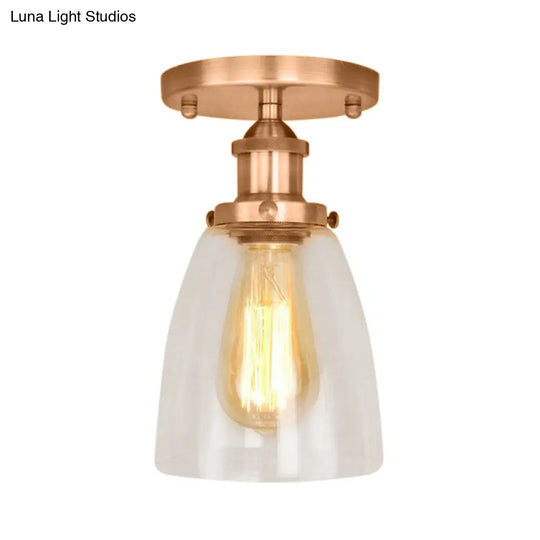 Semi Flush Mount Clear Glass Cone Industrial Ceiling Light Fixture With One Bulb In
