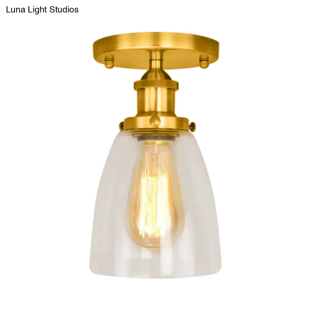 Semi Flush Mount Clear Glass Cone Industrial Ceiling Light Fixture With One Bulb In