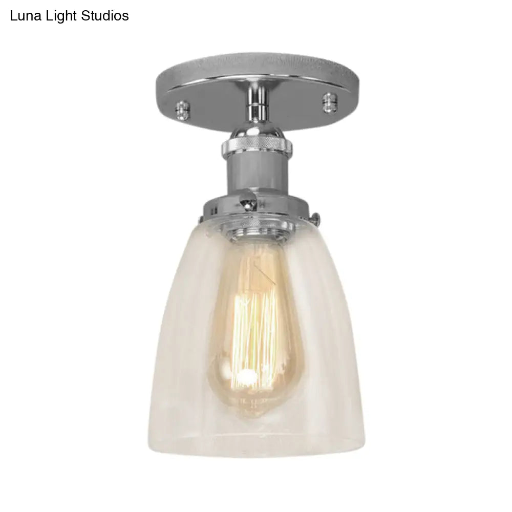 Semi Flush Mount Clear Glass Cone Industrial Ceiling Light Fixture With One Bulb In
