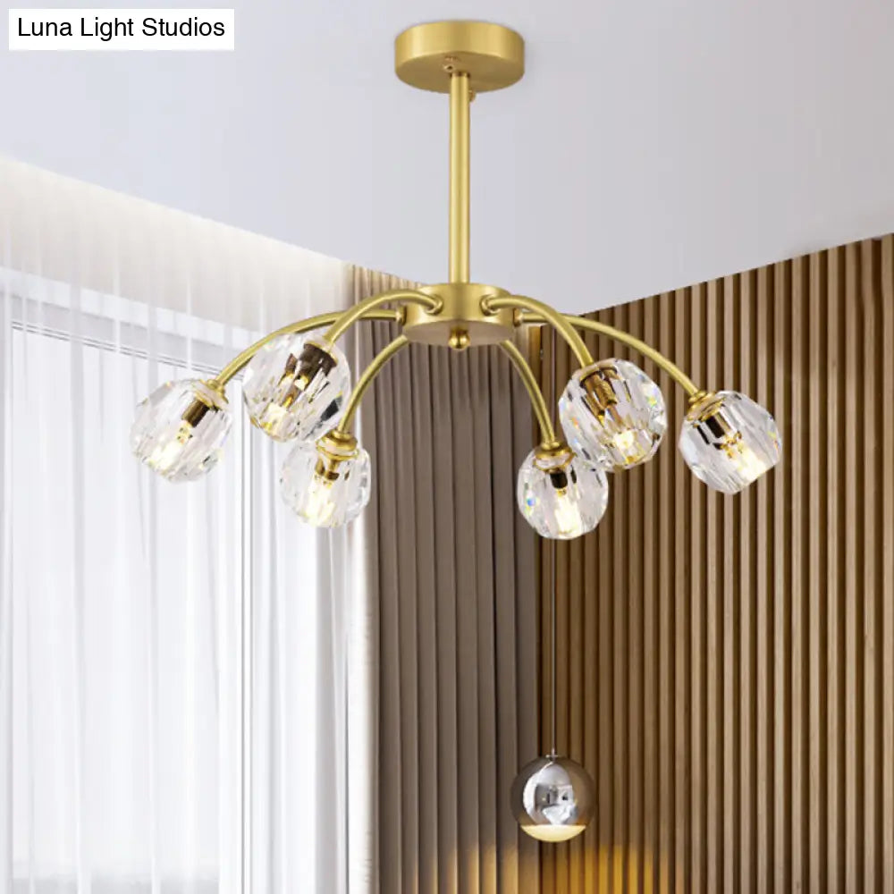 Semi Flush Mount Crystal Ceiling Light Fixture With Faceted Design - Elegant Gold Sputnik Style
