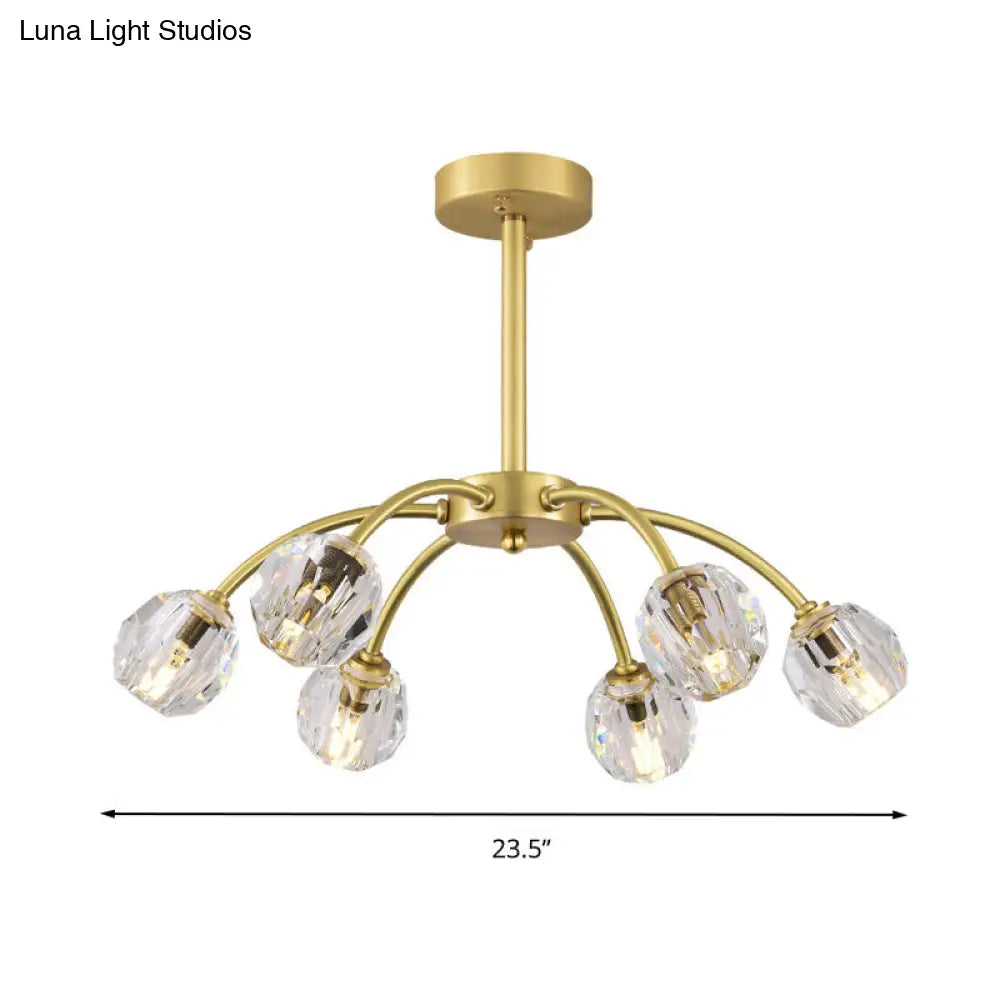 Semi Flush Mount Crystal Ceiling Light Fixture With Faceted Design - Elegant Gold Sputnik Style