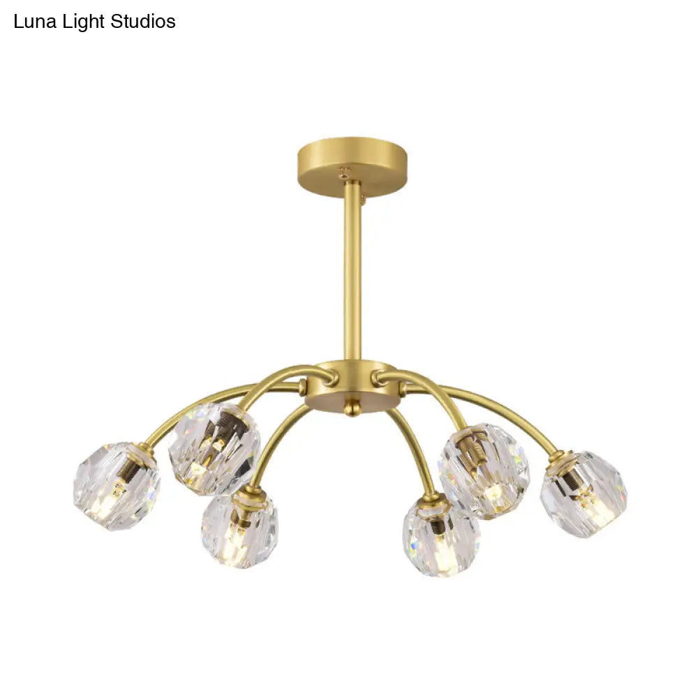 Semi Flush Mount Crystal Ceiling Light Fixture With Faceted Design - Elegant Gold Sputnik Style