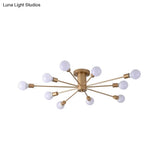 Semi Flush Mount Industrial Gold Metal Ceiling Light Fixture - Exposed Lights Ideal For Living Room