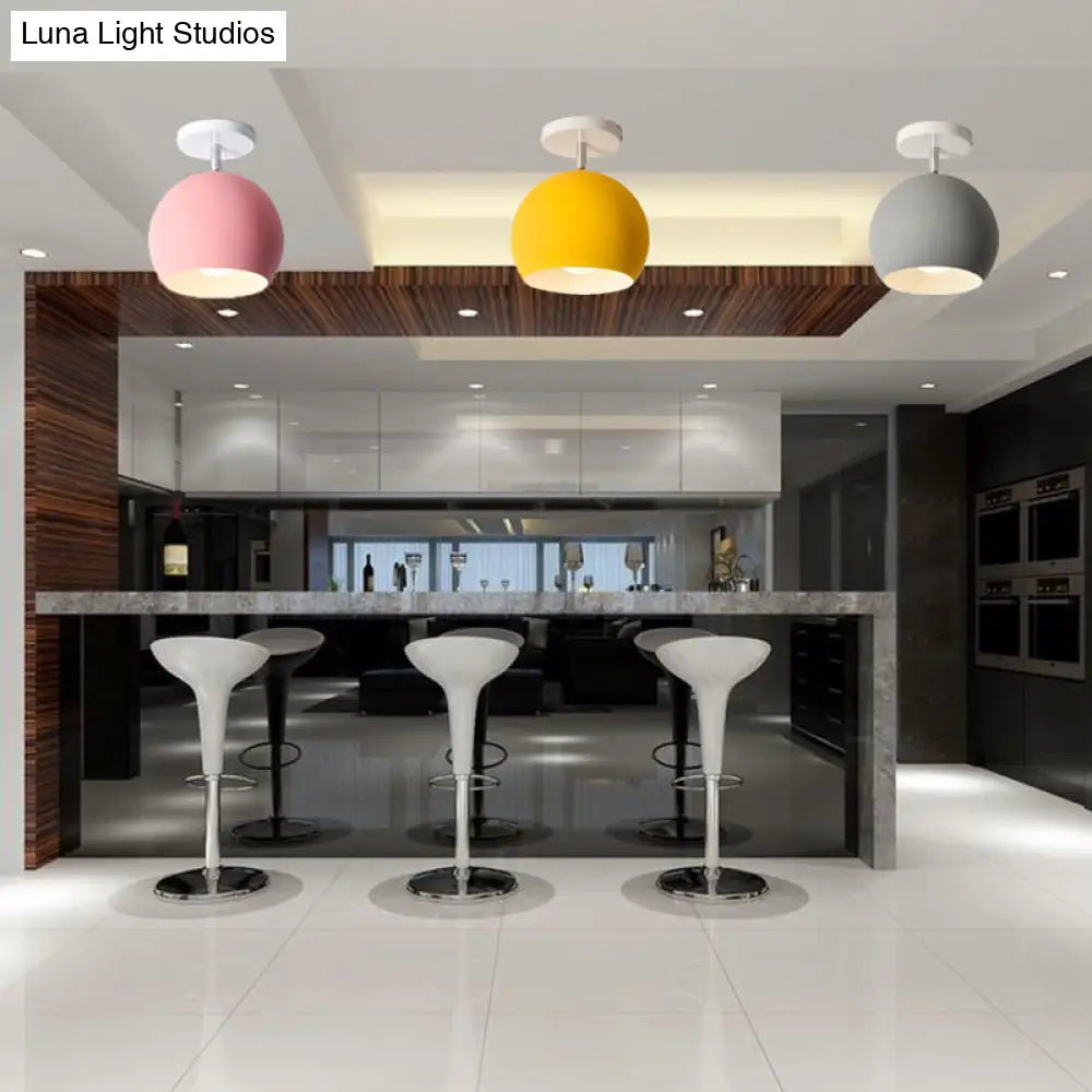 Semi Flush Mount Macaron Metal Ceiling Light For Living Room - Dome Style