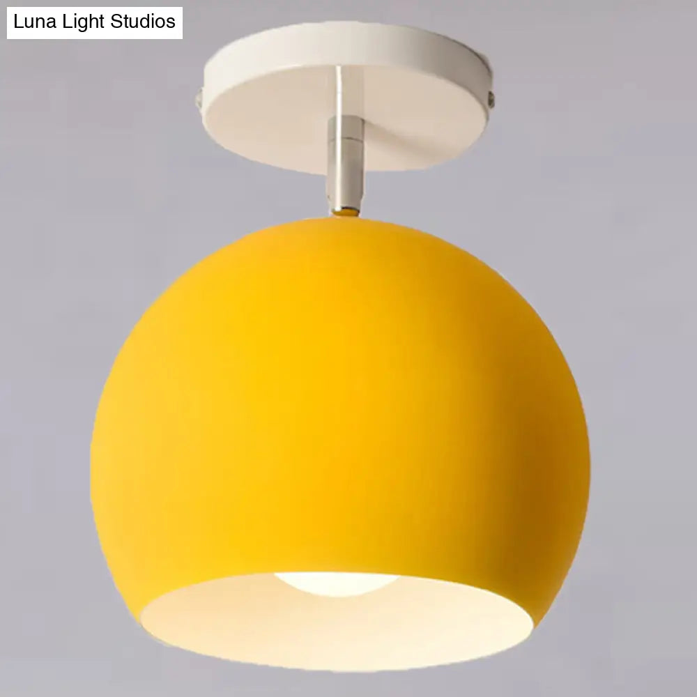Semi Flush Mount Macaron Metal Ceiling Light For Living Room - Dome Style Yellow