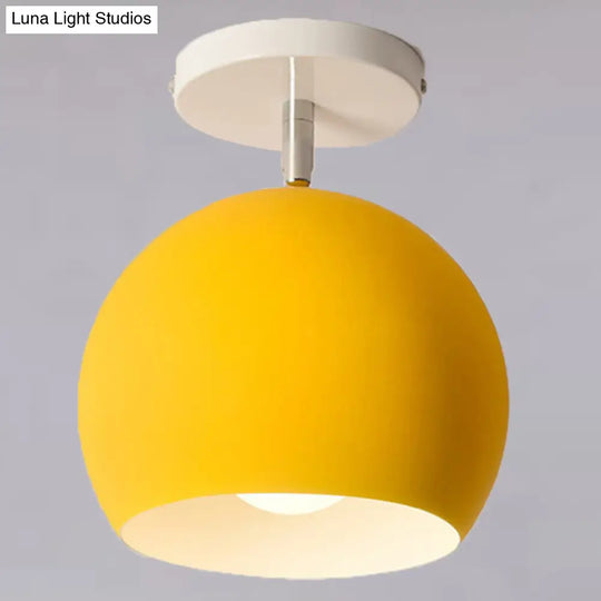 Semi Flush Mount Macaron Metal Ceiling Light For Living Room - Dome Style Yellow
