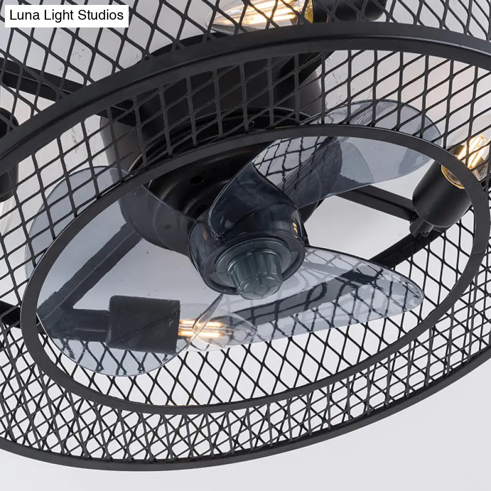 Semi Flush Mount Metal Ceiling Light Fixture - Industrial Style Cage Drum For Bedroom